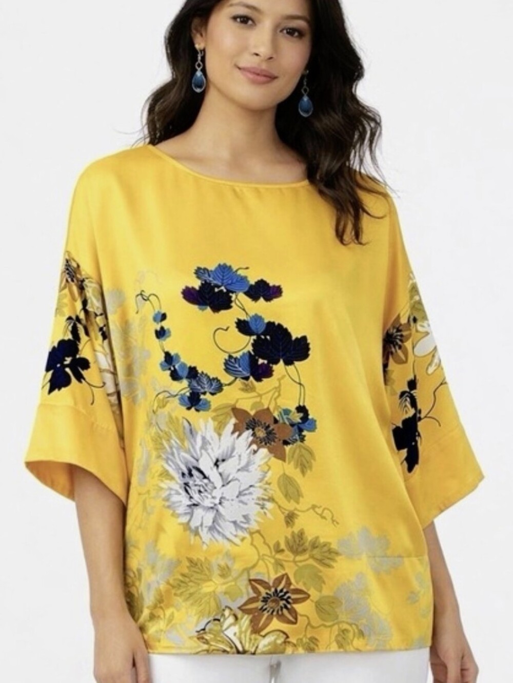 Soft Surroundings Bright Golden Floral Satin Tunic - Picture 3 of 14